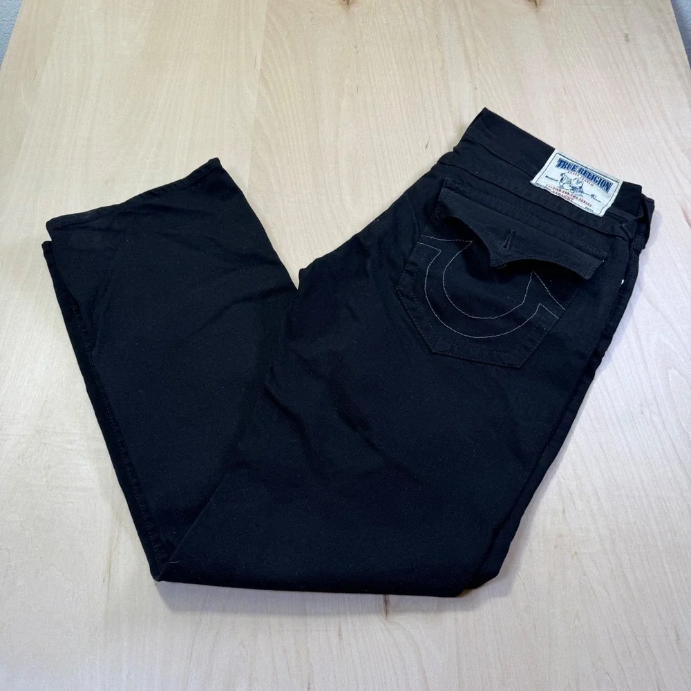 True Religion Black Ricky Straight Jeans Mens‎ Size 36x34 Flap Pockets